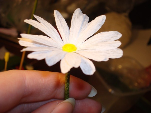 Como hacer una flor de manzanilla con papel crepe (1)
