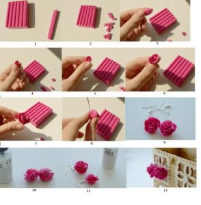 Aretes de arcilla polimerica con forma de rosas