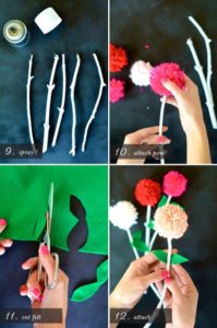 Como hacer un ramo de flores con pompones (5)