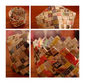 Como hacer una mini canasta con papel de revistas recicladas (5)