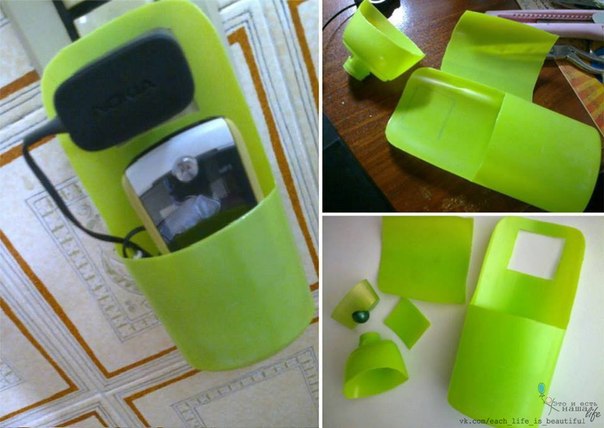 Porta celular hecho a base de botellas recicladas